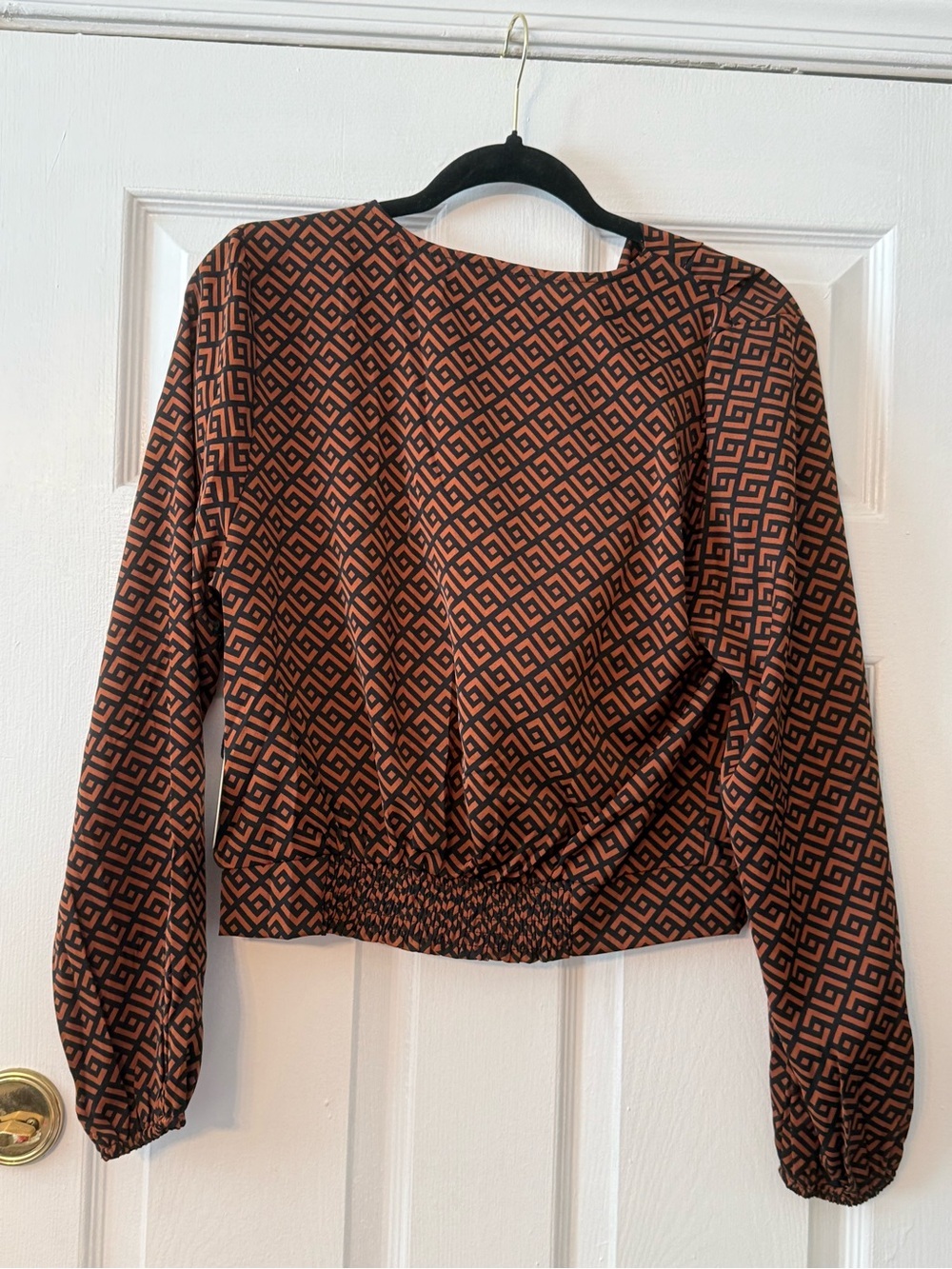 Milk & Honey Geometric Print Rust Cowl Neck Women's Blouse - Picture 5 of 7